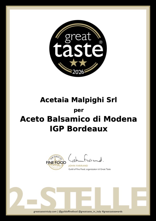 Great Taste, 2 Gold Stars for Modena PGI Bordeaux Balsamic Vinegar